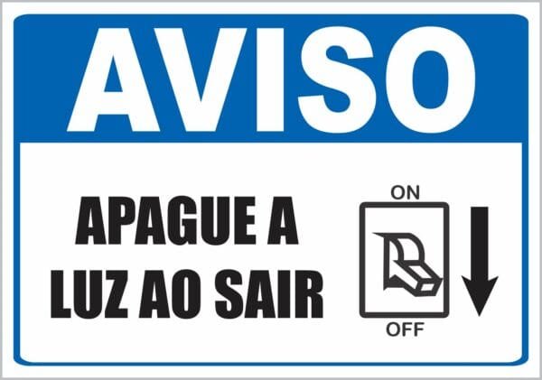 Placa de Sinalização Apague a Luz Ao Sair