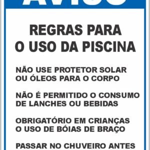 Placa de Sinalização Regras na Piscina